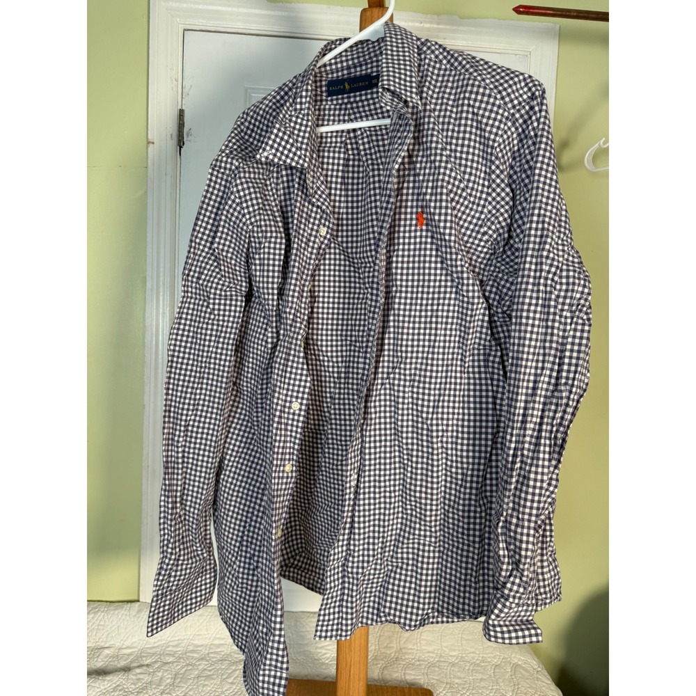 Ralph Lauren Mens Purple Gingham Check Button Down Shirt XXL Orange Pony Logo